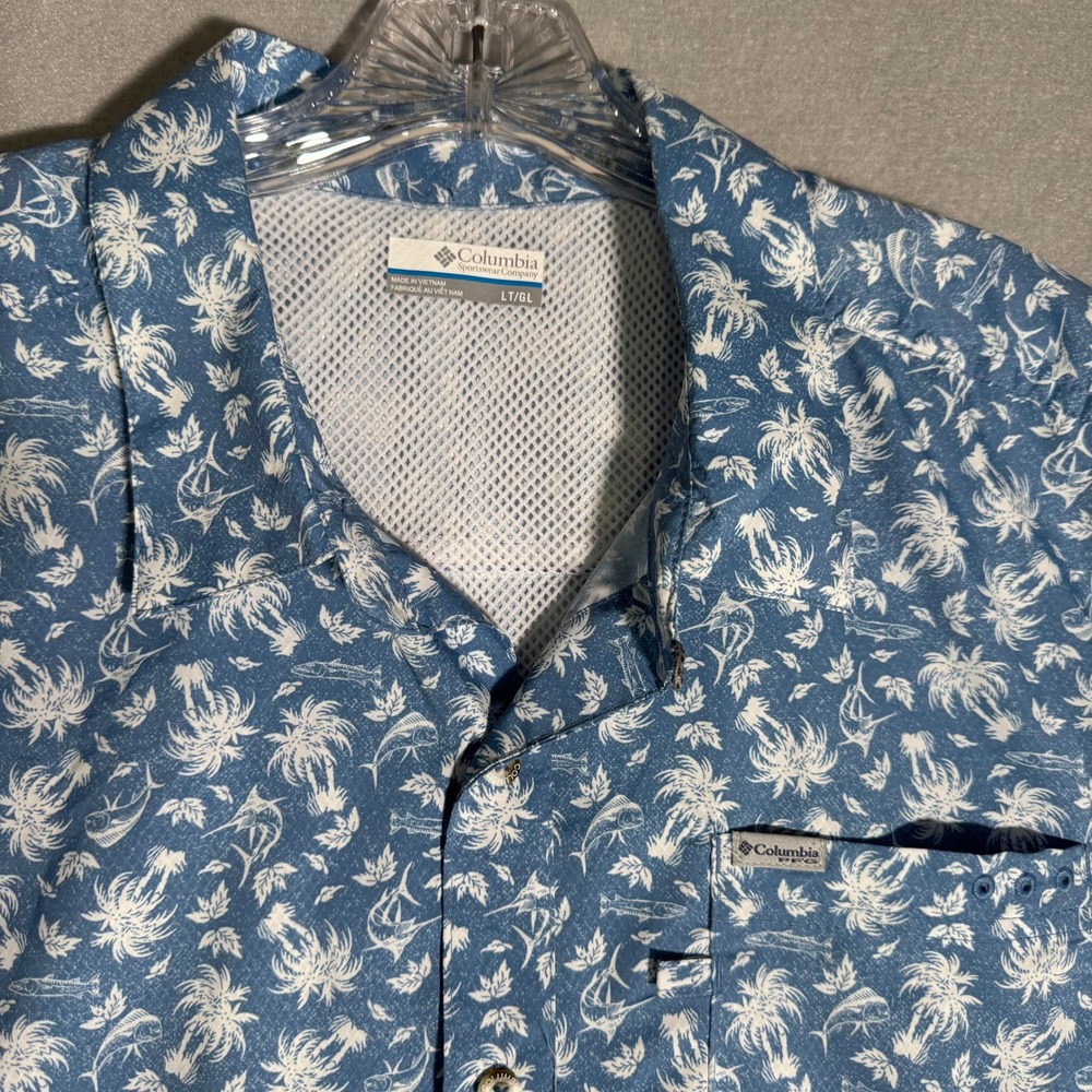 COLUMBIA Mens Short Sleeve Vented PFG Palm Tree Print Blue‎ Large - Picture 4 of 10